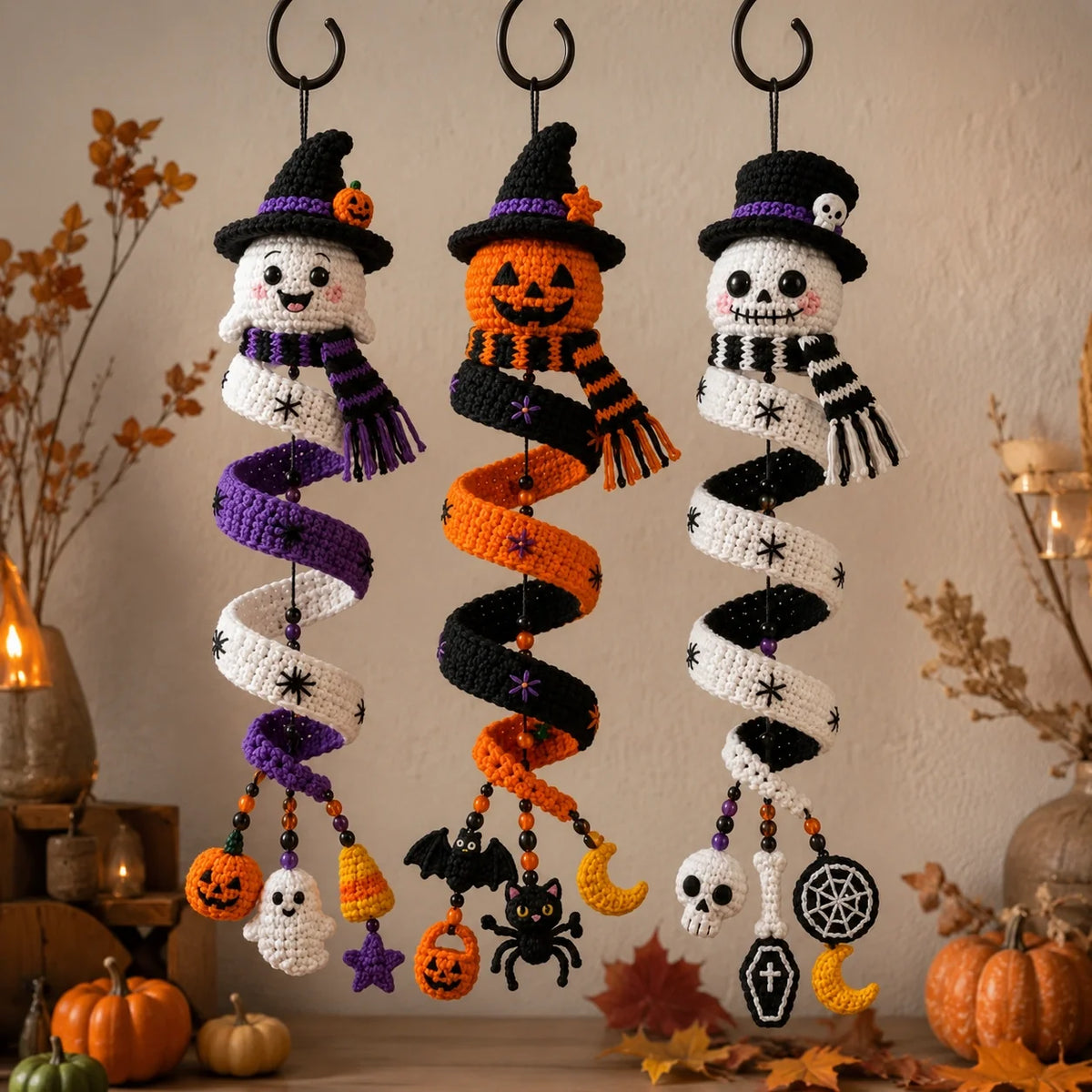 Halloween Crochet Spiral Decorations Trio Pattern ππ»