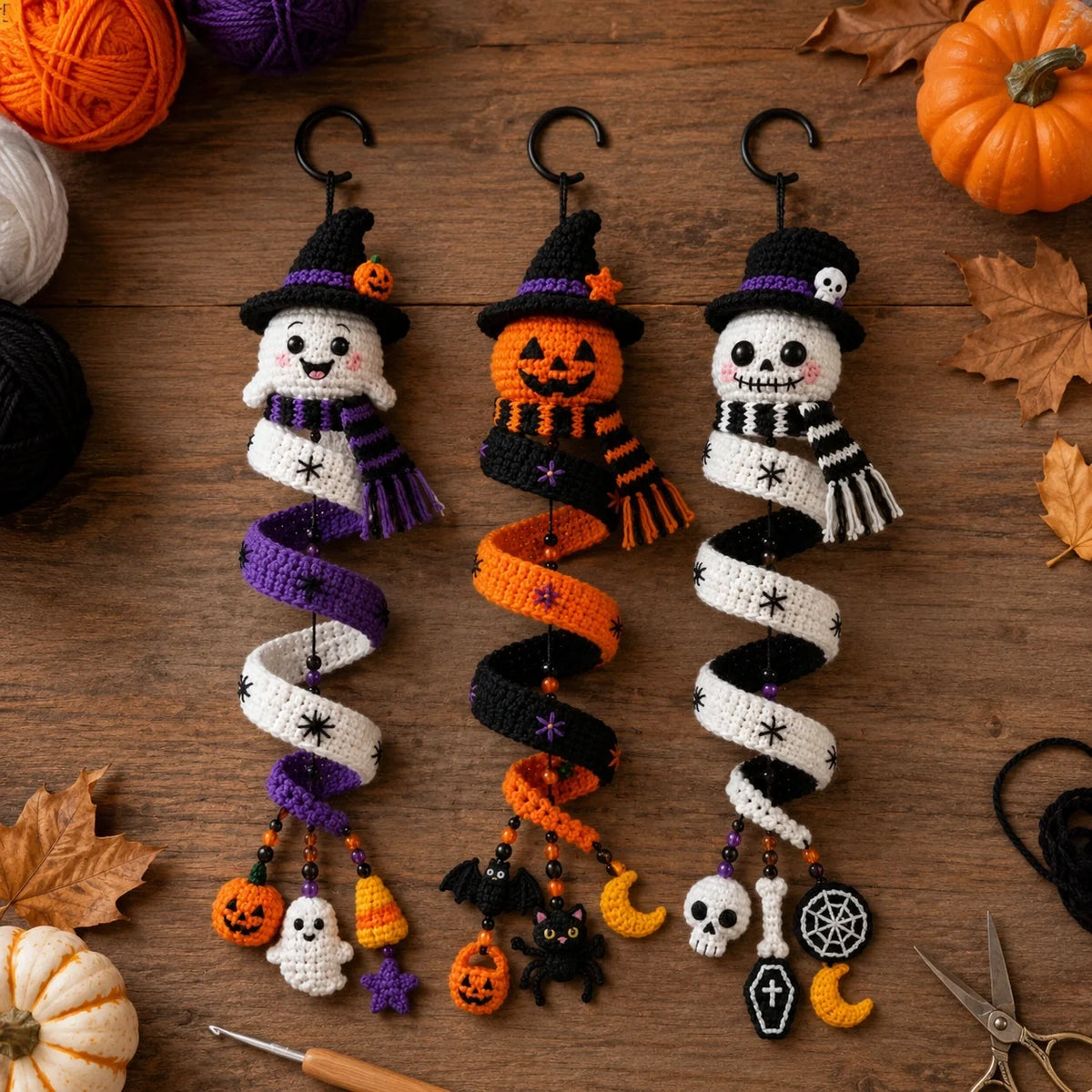 Halloween Crochet Spiral Decorations Trio Pattern ππ»