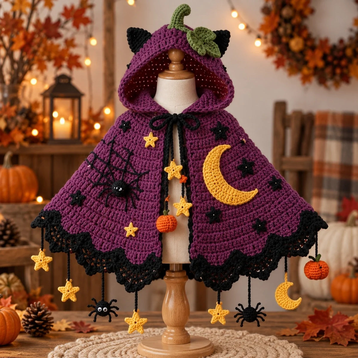 Pumpkin Moon Crochet Cape Pattern β Kids Halloween Hooded Cape