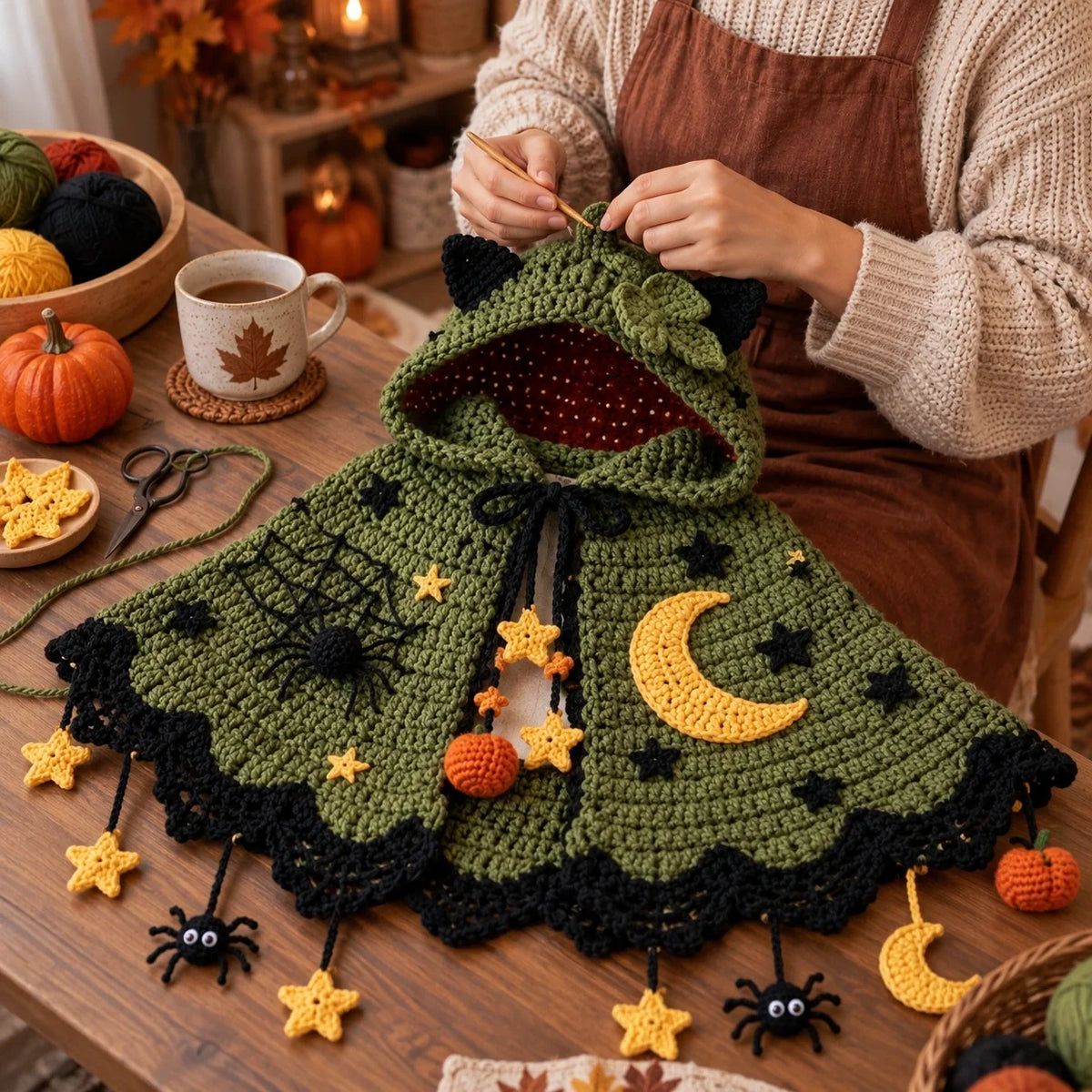 Pumpkin Moon Crochet Cape Pattern β Kids Halloween Hooded Cape