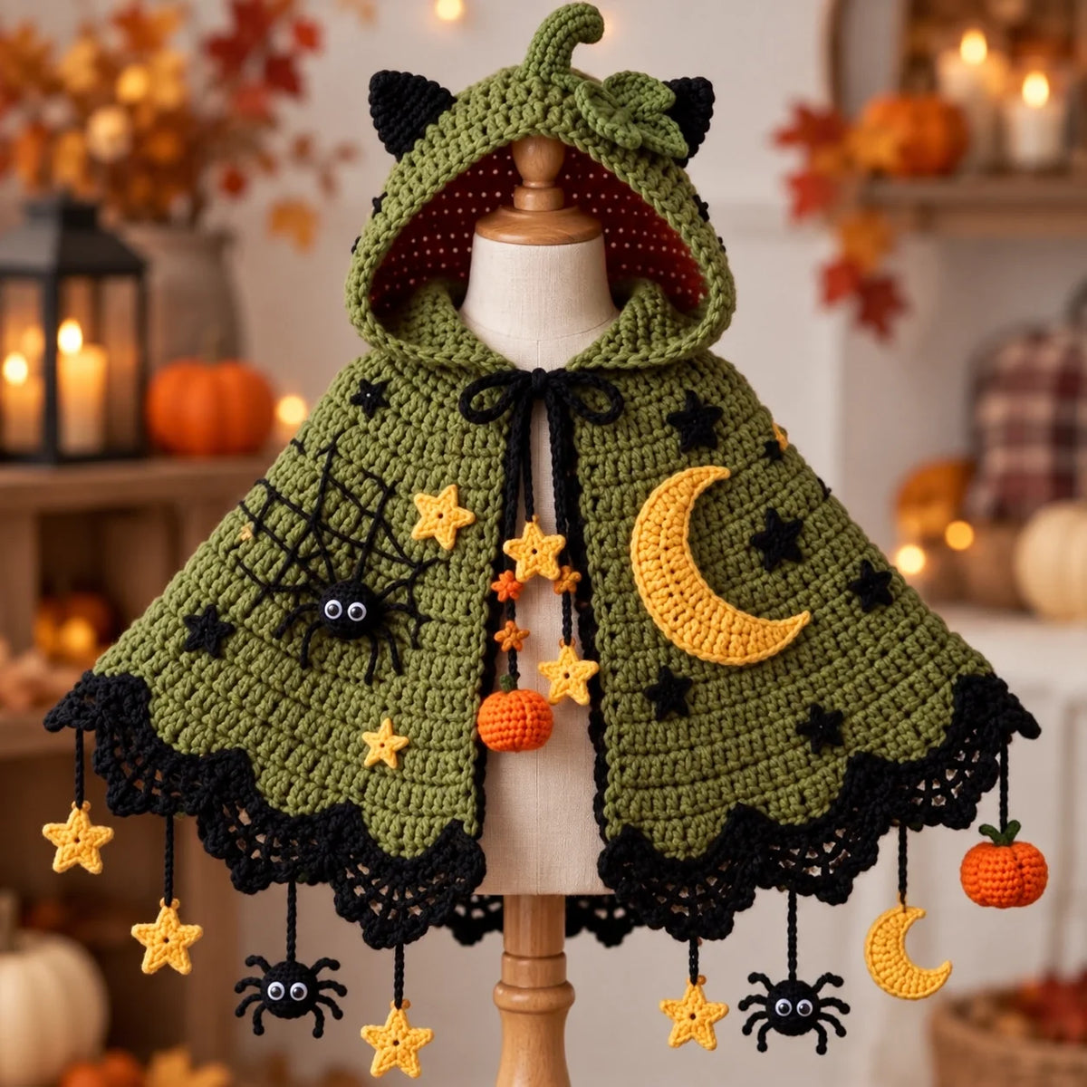 Pumpkin Moon Crochet Cape Pattern β Kids Halloween Hooded Cape