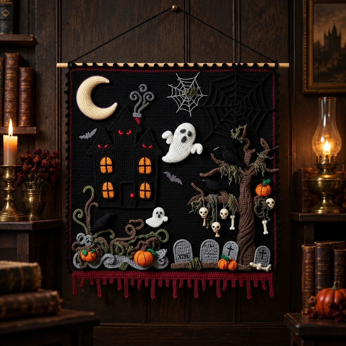 Haunted Hollow Crochet Wall Hanging Pattern โ Halloween Tapestry
