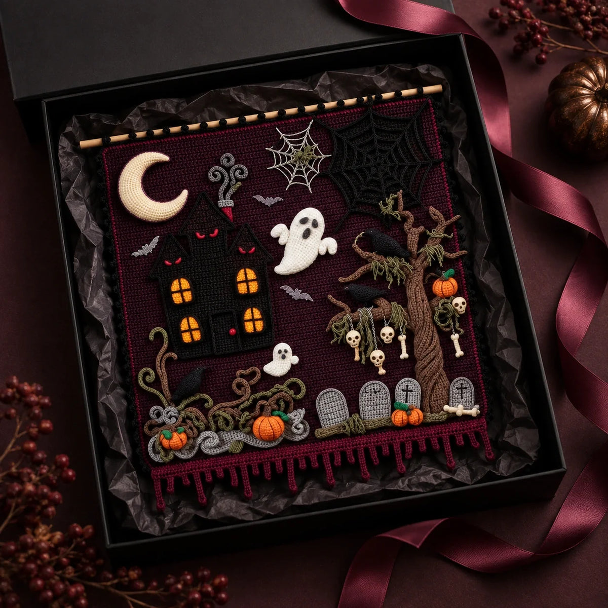 Haunted Hollow Crochet Wall Hanging Pattern โ Halloween Tapestry