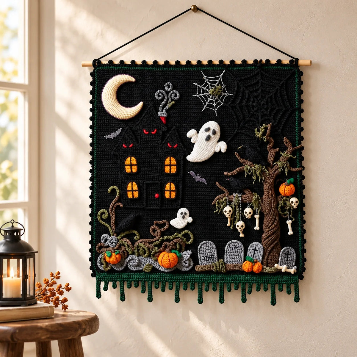 Haunted Hollow Crochet Wall Hanging Pattern โ Halloween Tapestry