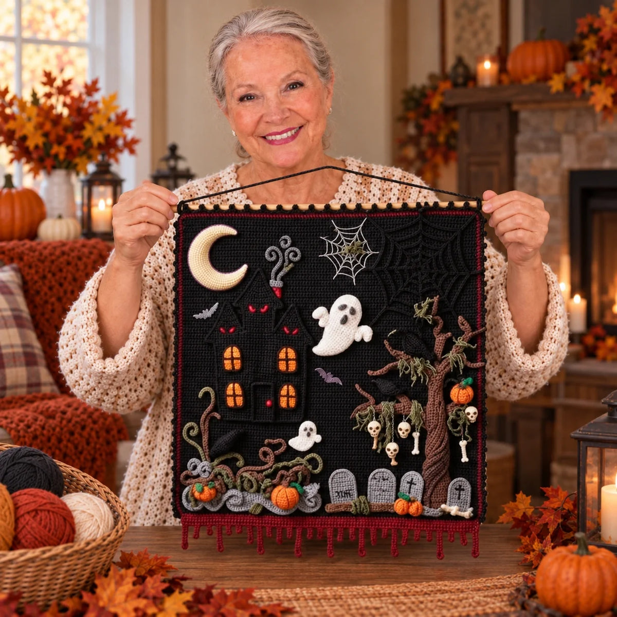 Haunted Hollow Crochet Wall Hanging Pattern โ Halloween Tapestry