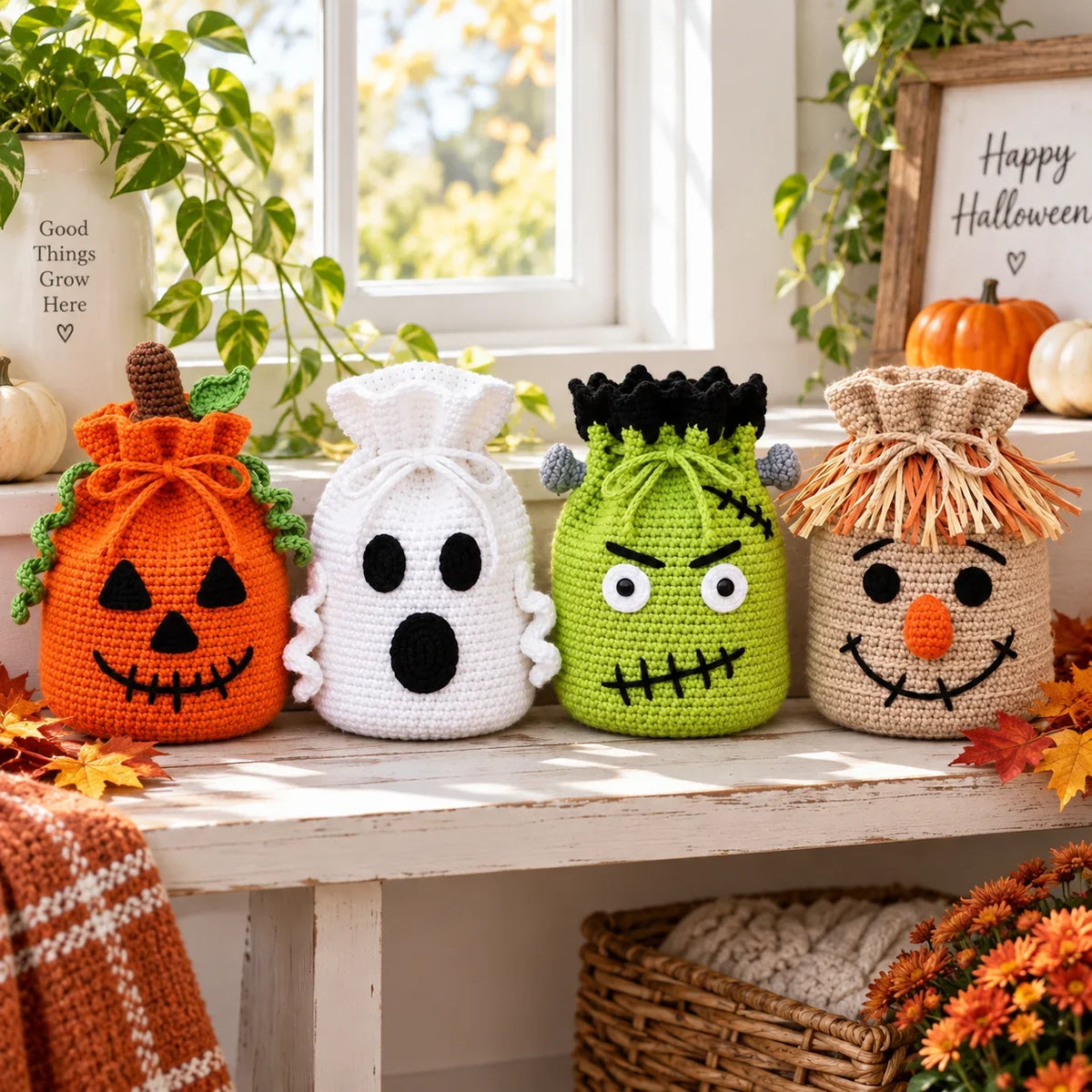 Crochet Halloween Treat Bag Pattern Set β 4 Spooky Designs