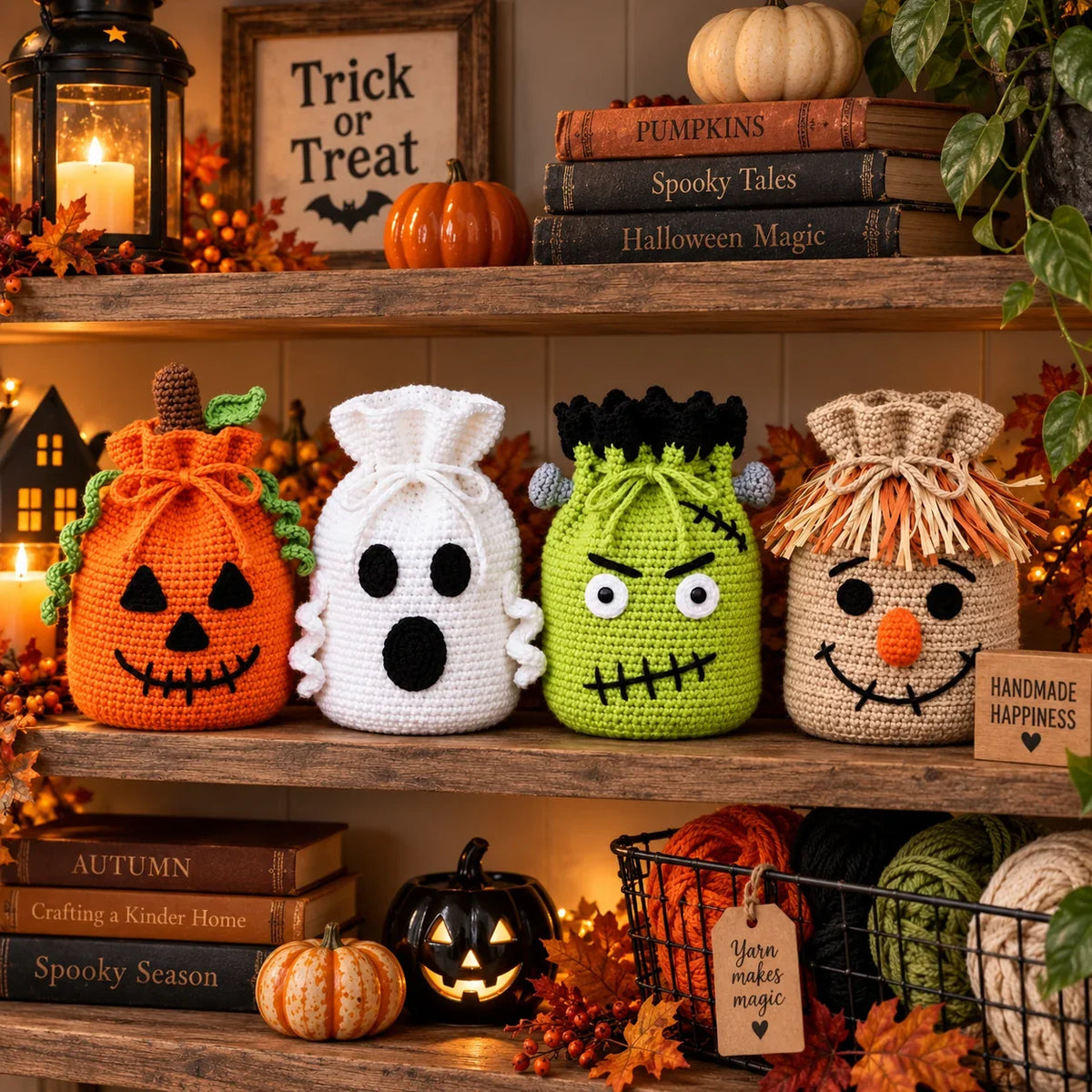 Crochet Halloween Treat Bag Pattern Set β 4 Spooky Designs