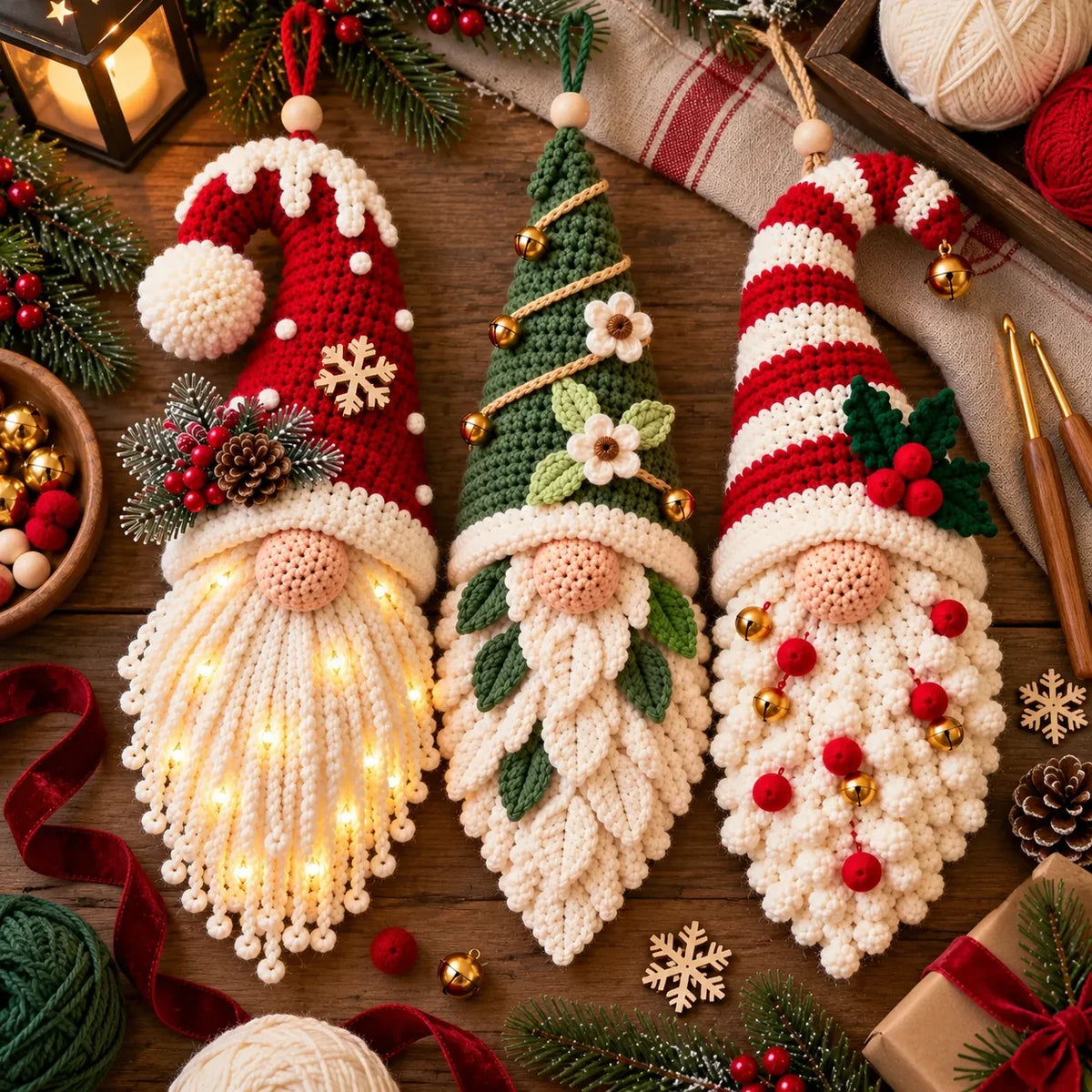 Crochet Christmas Gnome Pattern Set - 3 Amigurumi Santa