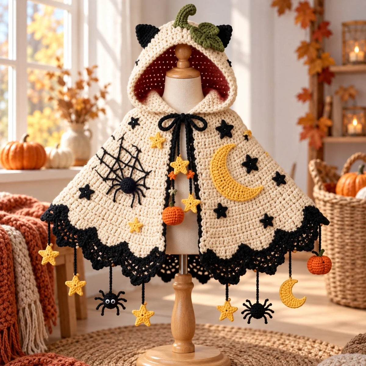 Pumpkin Moon Crochet Cape Pattern β Kids Halloween Hooded Cape