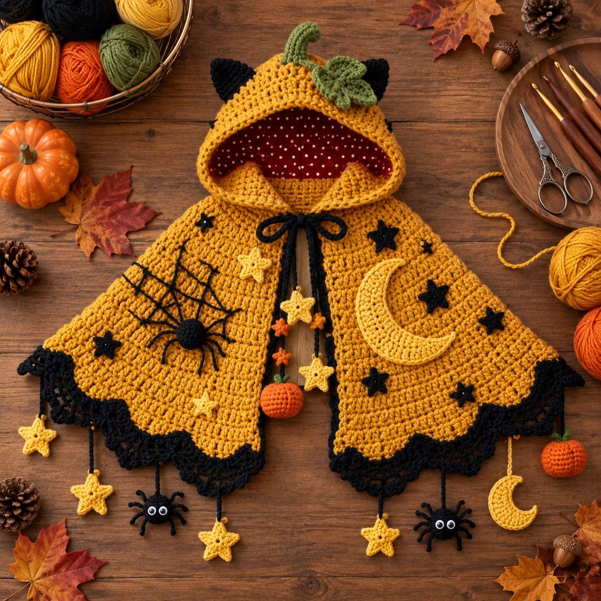 Pumpkin Moon Crochet Cape Pattern β Kids Halloween Hooded Cape