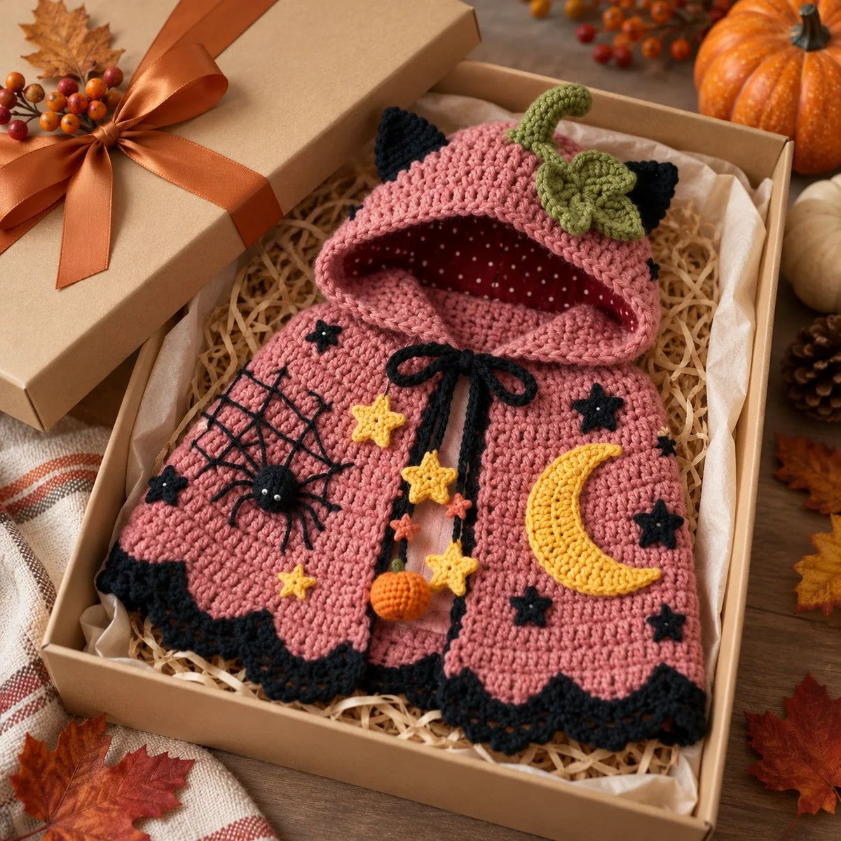 Pumpkin Moon Crochet Cape Pattern β Kids Halloween Hooded Cape