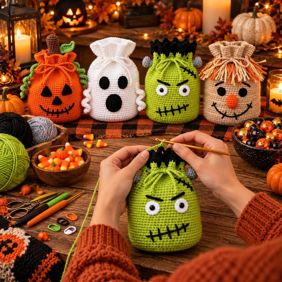 Crochet Halloween Treat Bag Pattern Set β 4 Spooky Designs