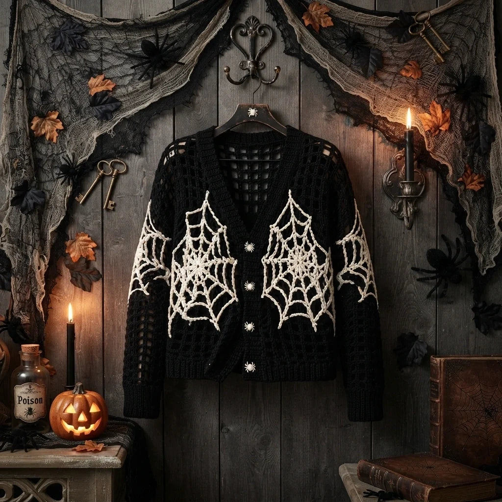 Spiderweb Crochet Top Pattern - Gothic Halloween Cardigan PDF, XS-5XL