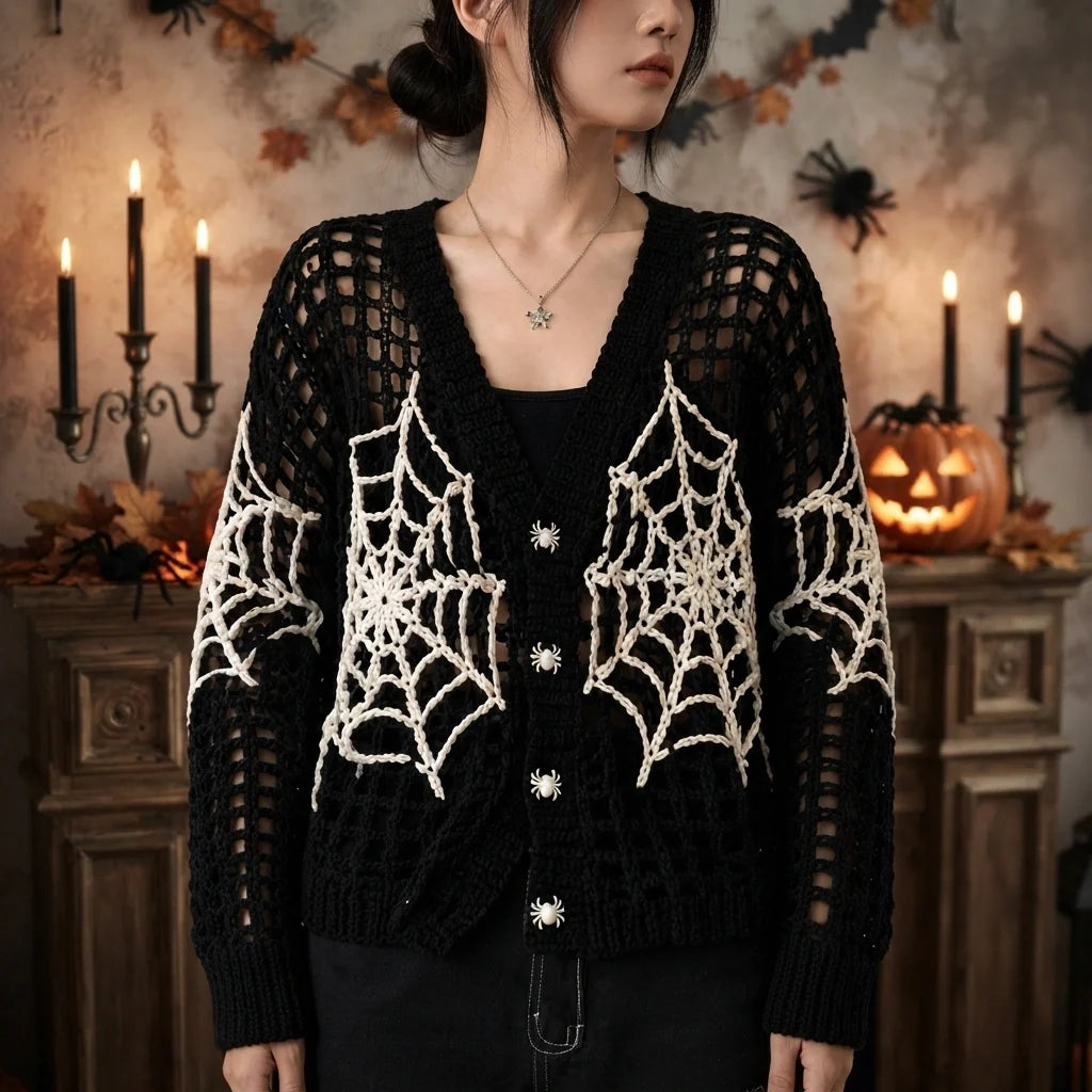 Spiderweb Crochet Top Pattern - Gothic Halloween Cardigan PDF, XS-5XL