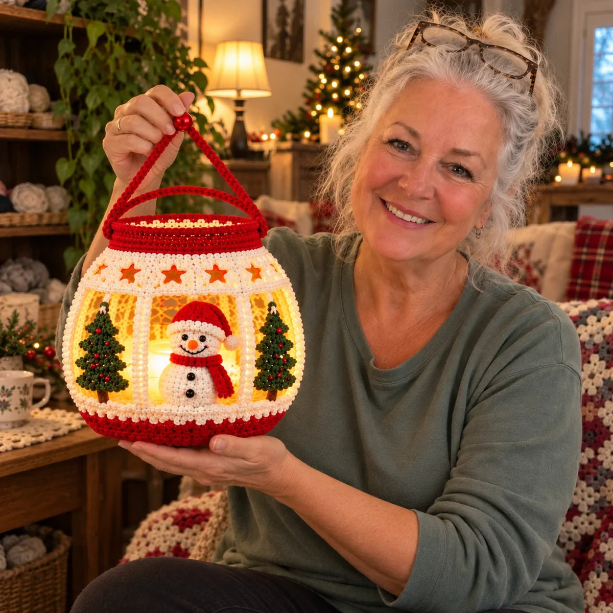 Crochet Christmas Snowman Lantern Pattern - Amigurumi Tea Light