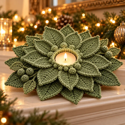 Crochet Poinsettia Tealight Holder Pattern - Christmas Table Decor