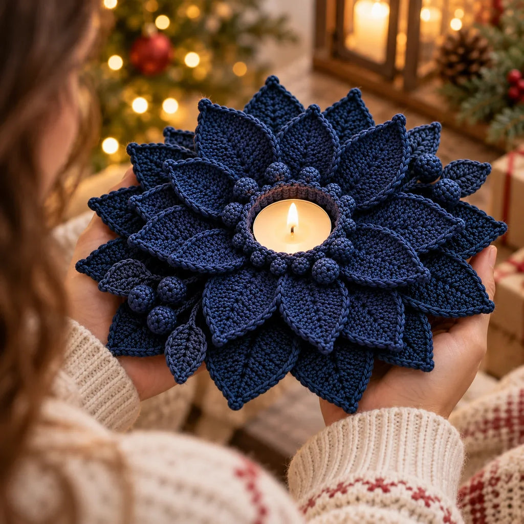 Crochet Poinsettia Tealight Holder Pattern - Christmas Table Decor