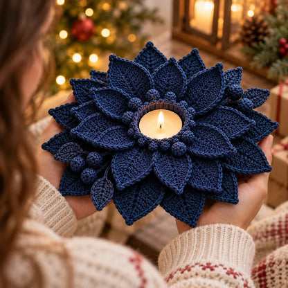 Crochet Poinsettia Tealight Holder Pattern - Christmas Table Decor
