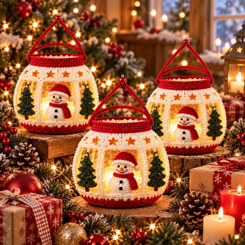 Crochet Christmas Snowman Lantern Pattern - Amigurumi Tea Light