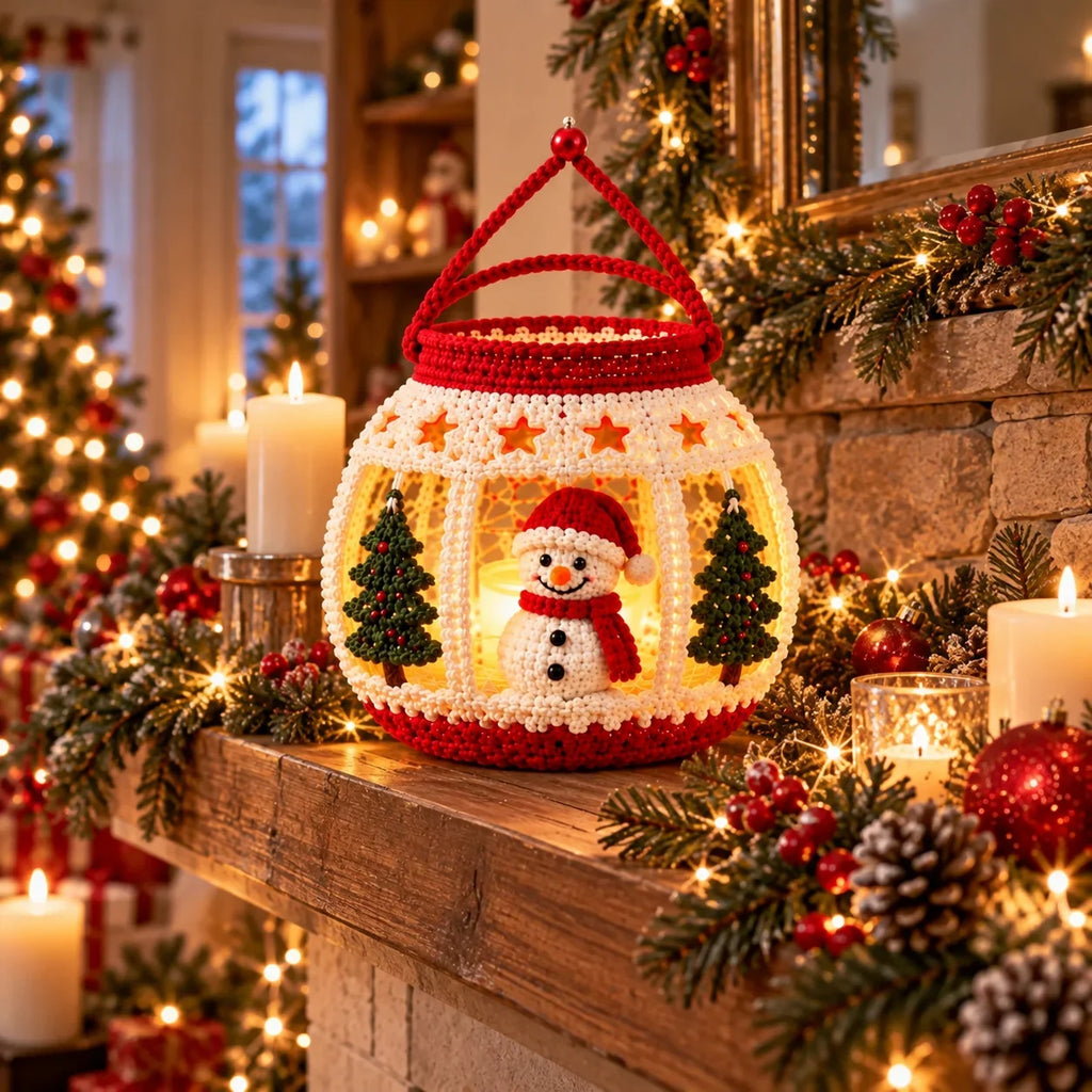 Crochet Christmas Snowman Lantern Pattern - Amigurumi Tea Light