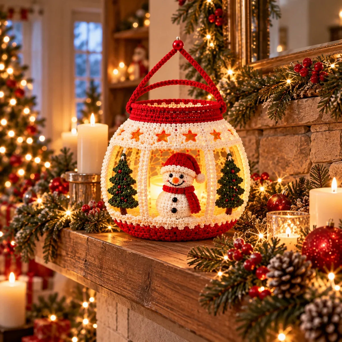Crochet Christmas Snowman Lantern Pattern - Amigurumi Tea Light