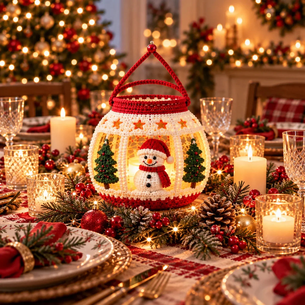 Crochet Christmas Snowman Lantern Pattern - Amigurumi Tea Light