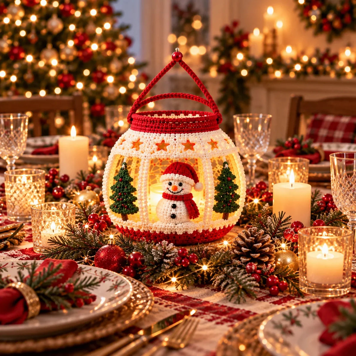 Crochet Christmas Snowman Lantern Pattern - Amigurumi Tea Light