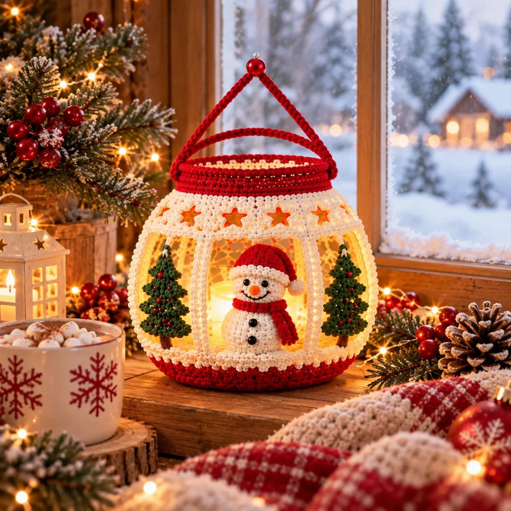 Crochet Christmas Snowman Lantern Pattern - Amigurumi Tea Light