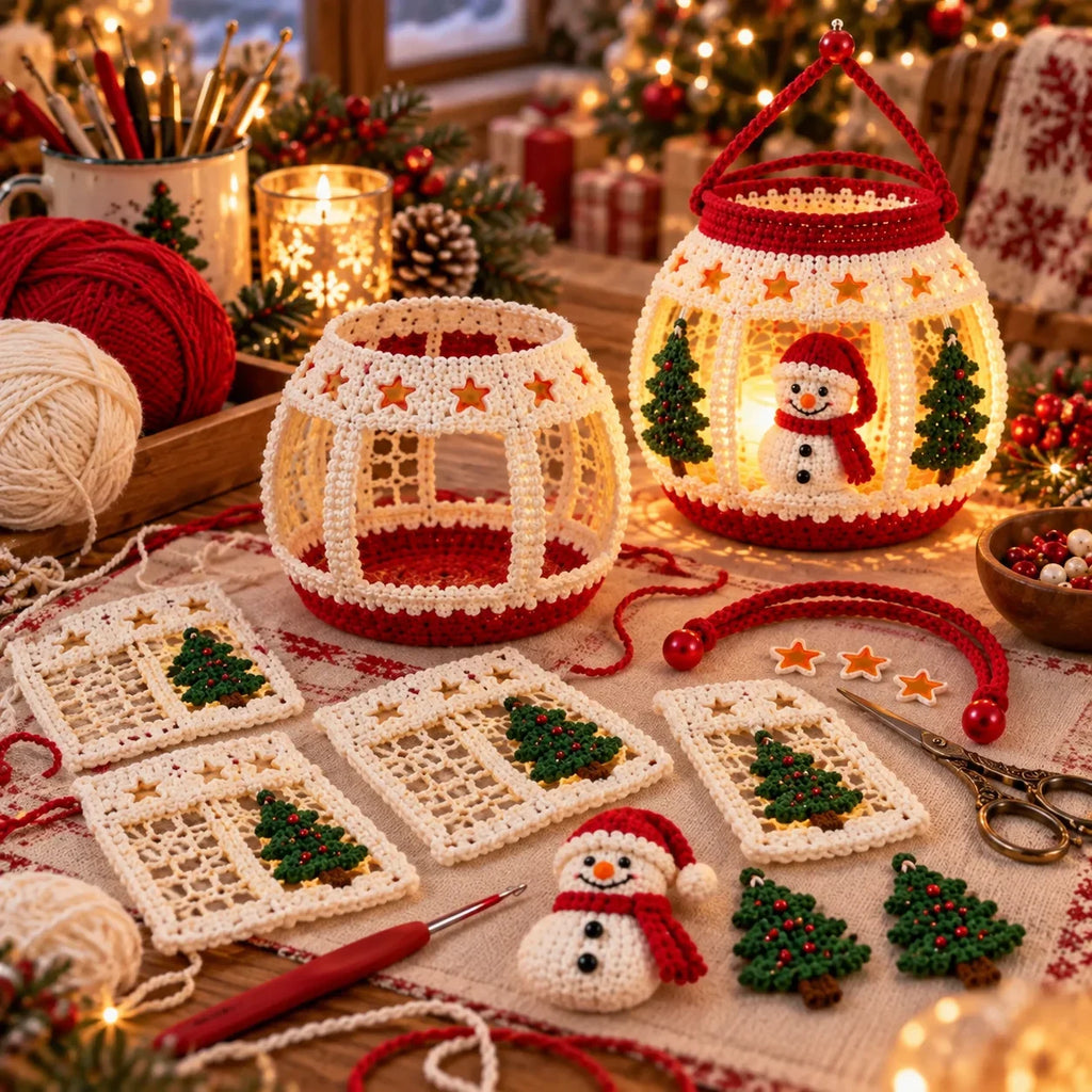 Crochet Christmas Snowman Lantern Pattern - Amigurumi Tea Light
