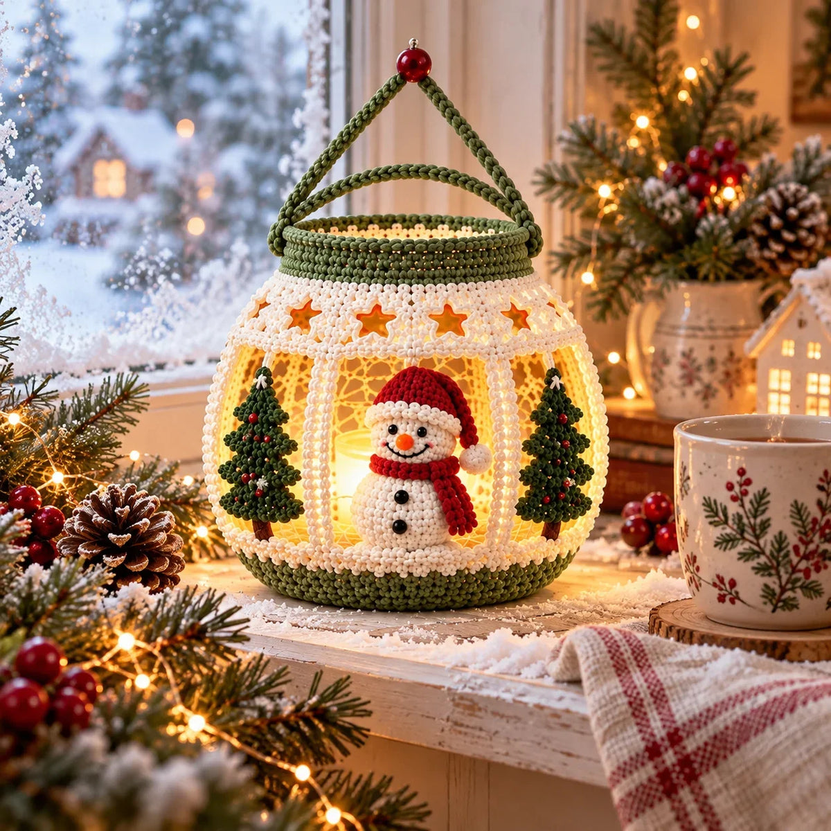Crochet Christmas Snowman Lantern Pattern - Amigurumi Tea Light