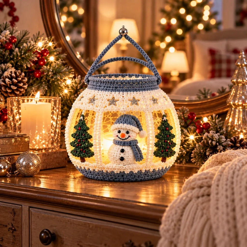 Crochet Christmas Snowman Lantern Pattern - Amigurumi Tea Light