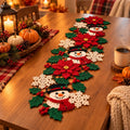 Crochet Christmas Table Runner Pattern - Snowman Poinsettia