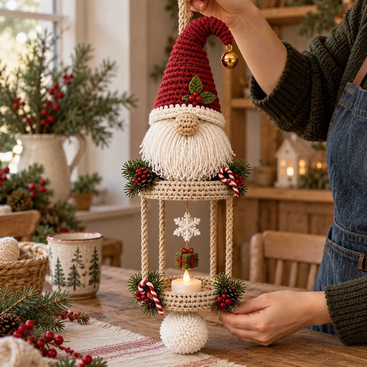 Christmas Gnome Hanging Lantern Crochet Pattern – LED Tea Light Holder