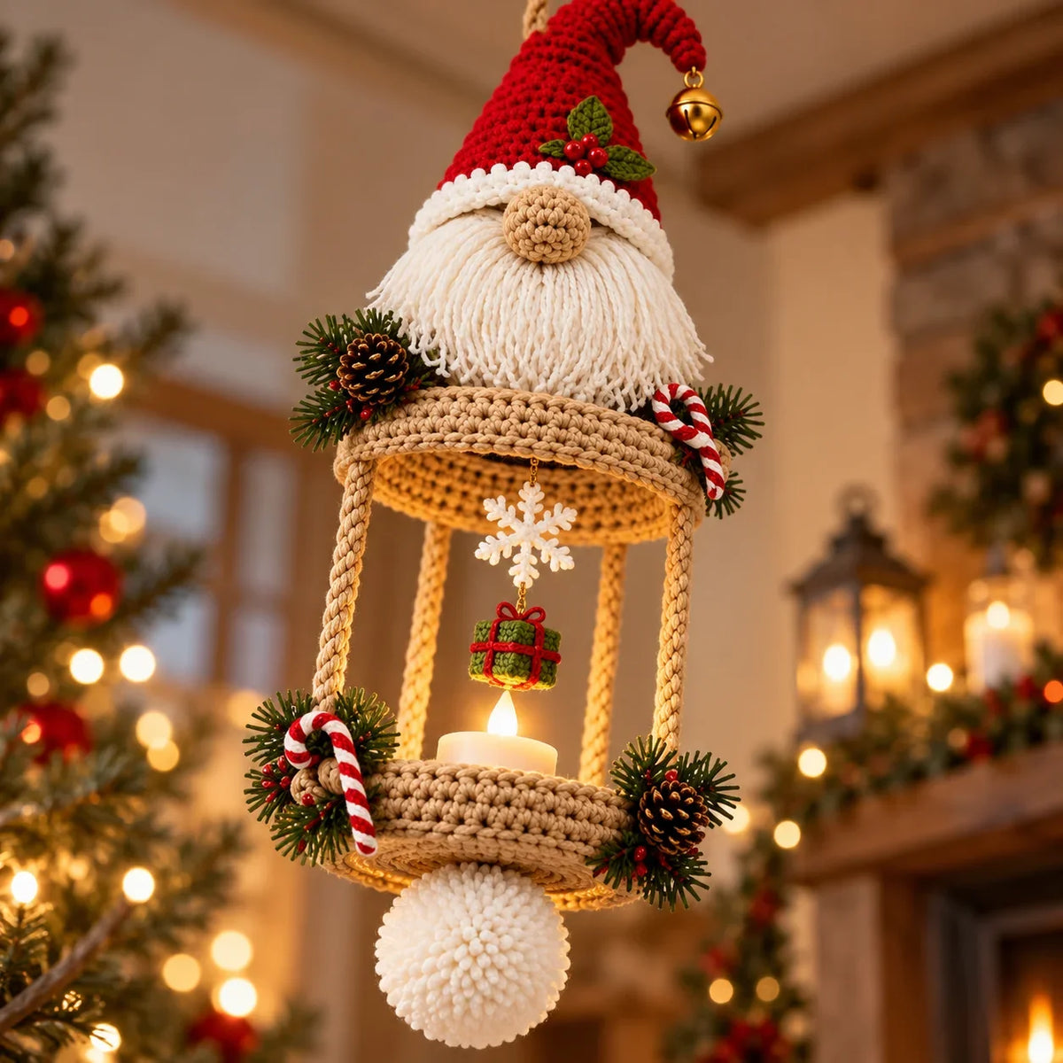 Christmas Gnome Hanging Lantern Crochet Pattern – LED Tea Light Holder