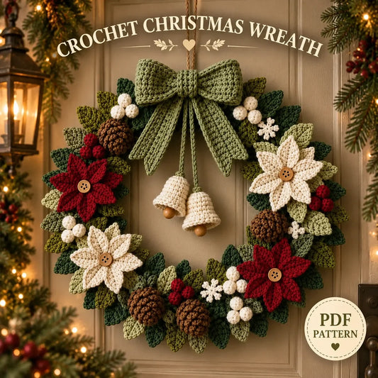Poinsettia Christmas Wreath Crochet Pattern