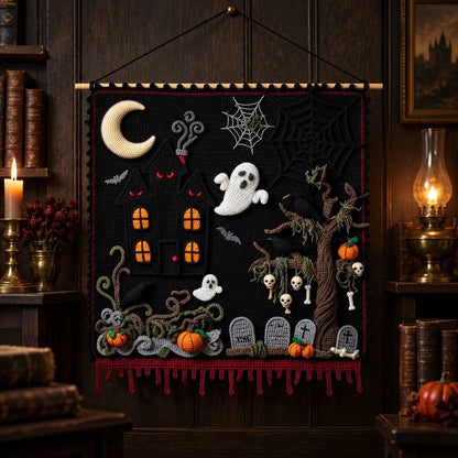 Haunted Hollow Crochet Wall Hanging Pattern – Halloween Tapestry