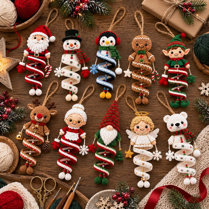 Christmas Spiral Ornament Crochet Pattern Set – 10 Festive Characters