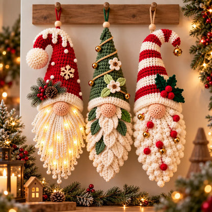 Crochet Christmas Gnome Pattern Set - 3 Amigurumi Santa