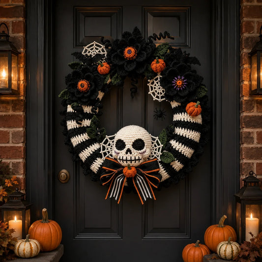 Haunted Skull Halloween Wreath Crochet Pattern