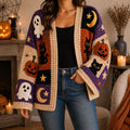 Halloween Patchwork Crochet Cardigan Pattern - Pumpkin Ghost Cat PDF, XS-8XL