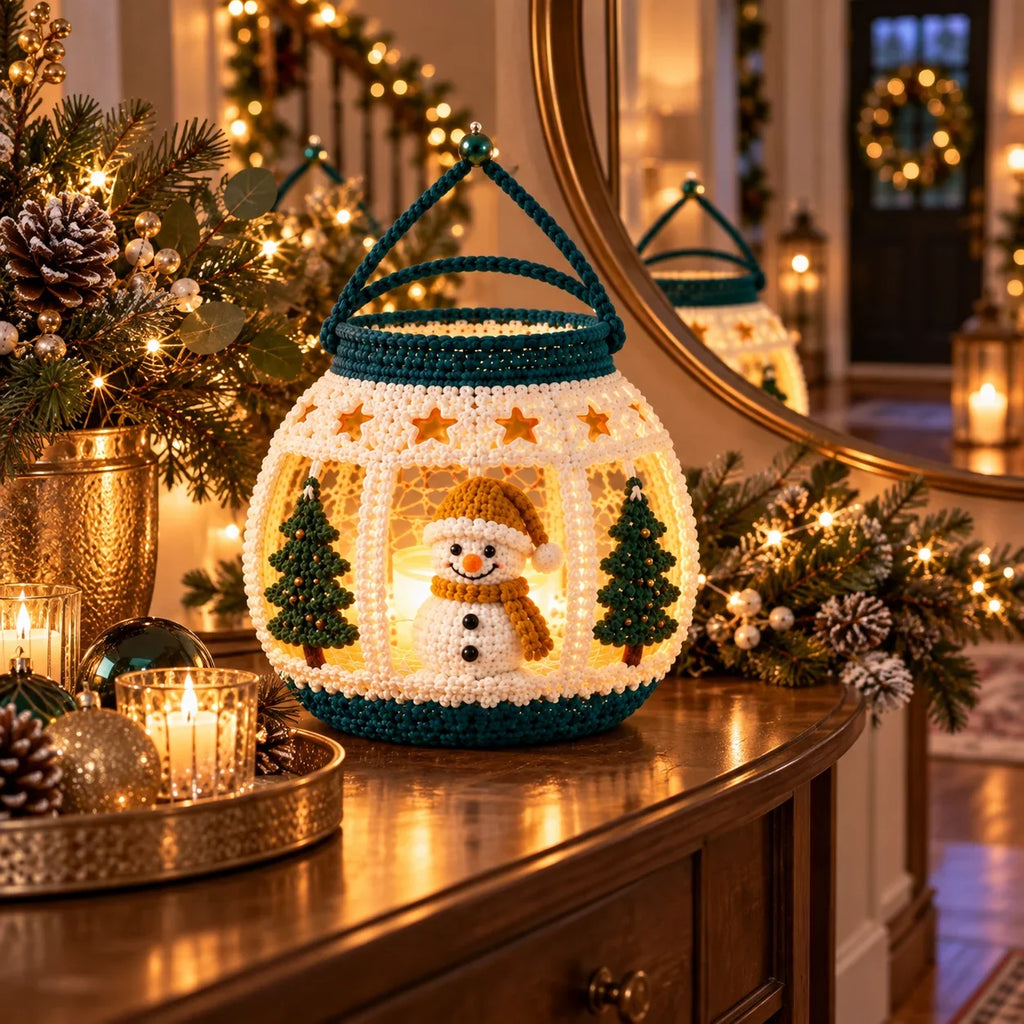 Crochet Christmas Snowman Lantern Pattern - Amigurumi Tea Light