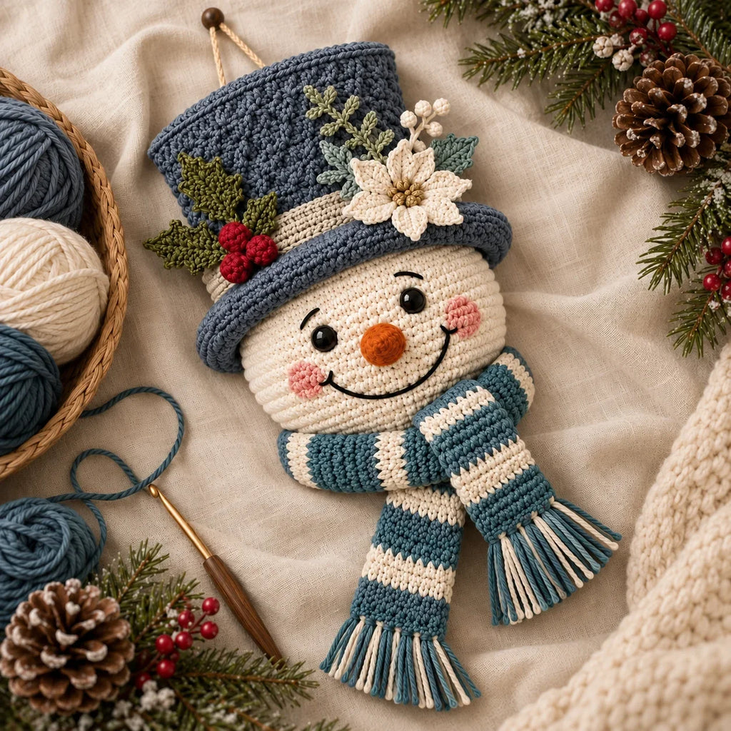 Winterberry Snowman Door Hanger Crochet Pattern ☃️