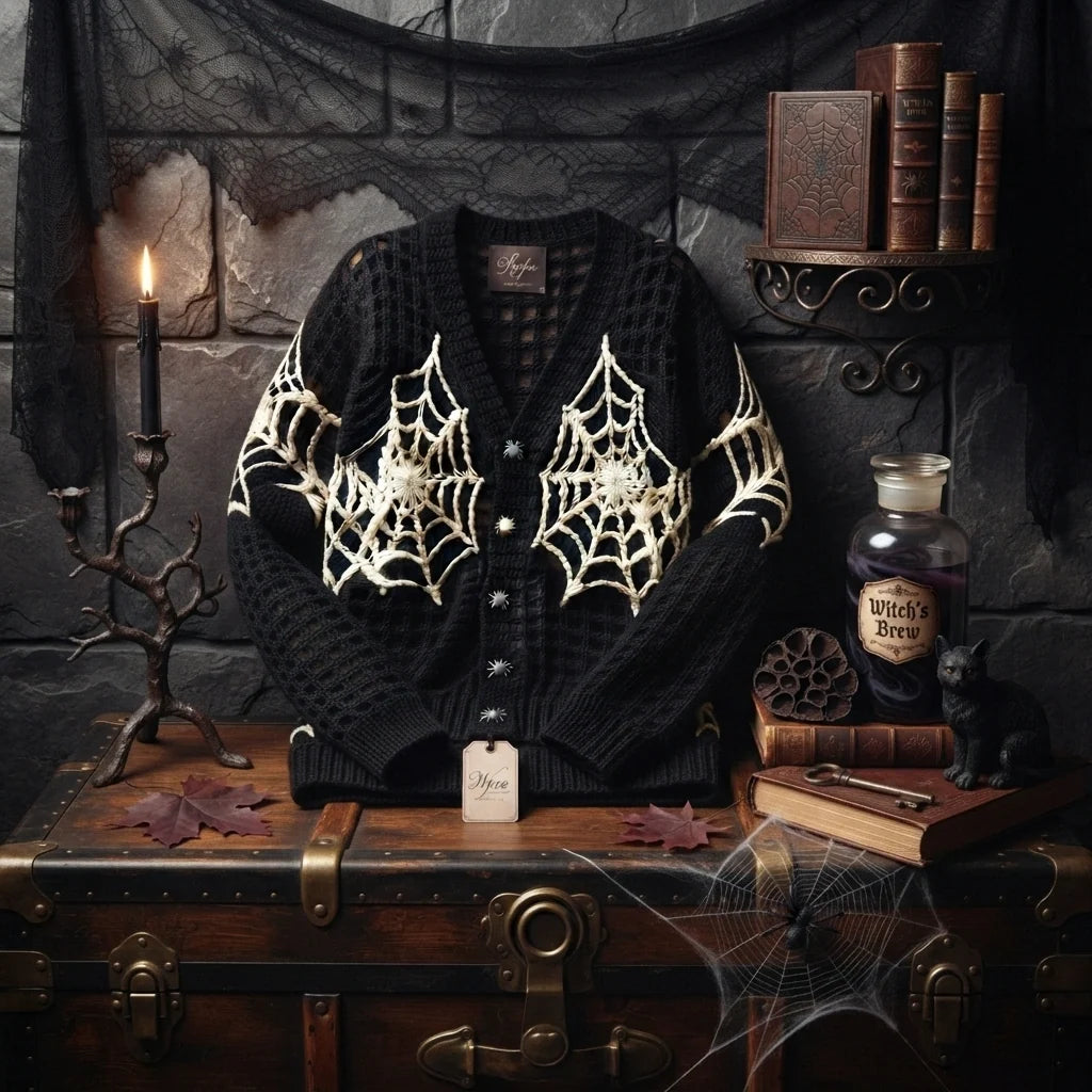 Spiderweb Crochet Top Pattern - Gothic Halloween Cardigan PDF, XS-5XL