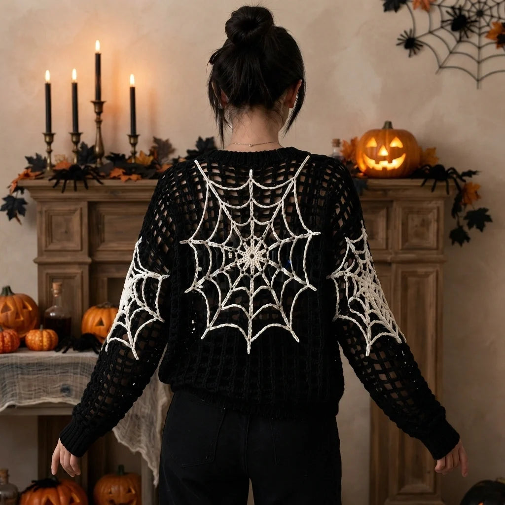 Spiderweb Crochet Top Pattern - Gothic Halloween Cardigan PDF, XS-5XL