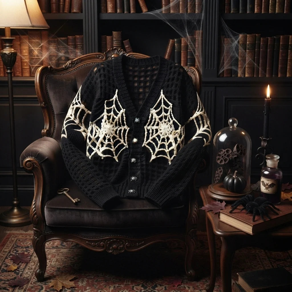Spiderweb Crochet Top Pattern - Gothic Halloween Cardigan PDF, XS-5XL