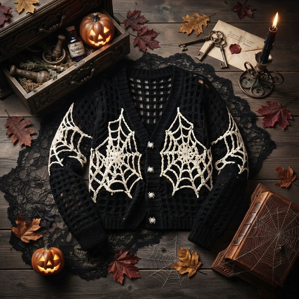 Spiderweb Crochet Top Pattern - Gothic Halloween Cardigan PDF, XS-5XL