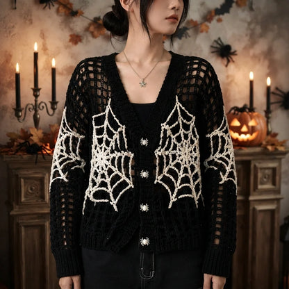 Spiderweb Crochet Top Pattern - Gothic Halloween Cardigan PDF, XS-5XL