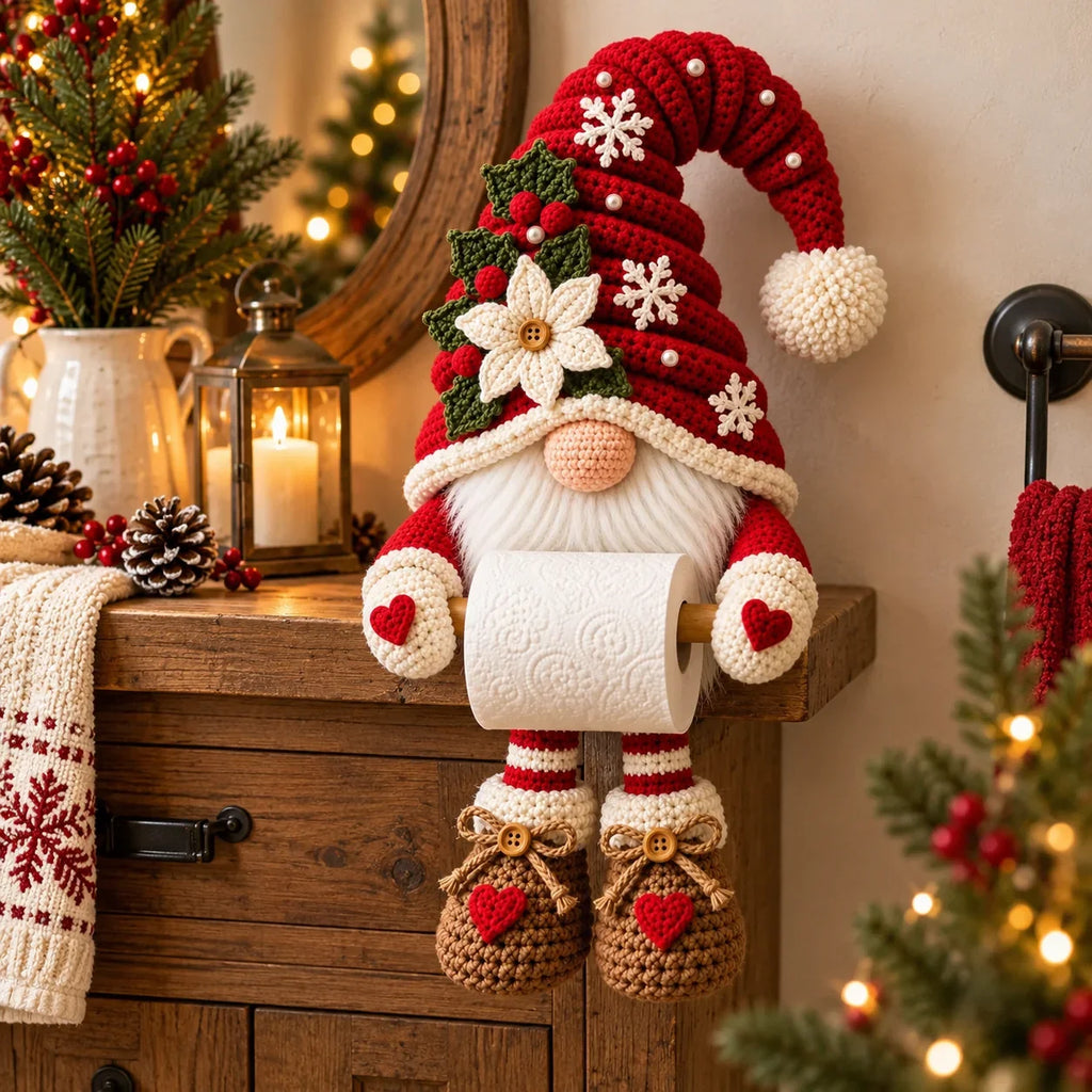 Crochet Christmas Gnome Toilet Paper Holder Pattern
