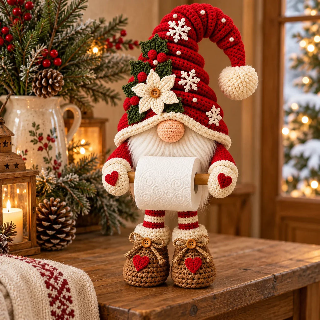 Crochet Christmas Gnome Toilet Paper Holder Pattern