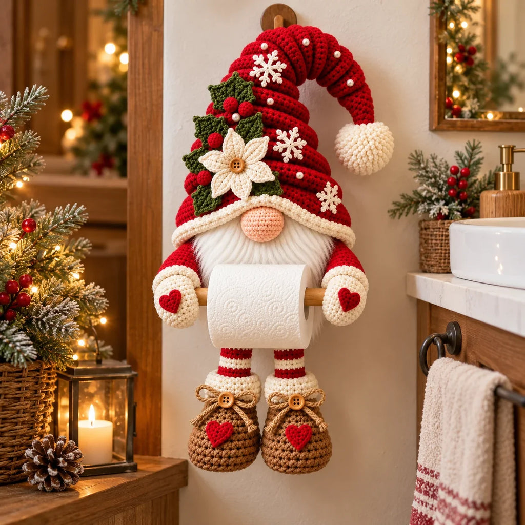 Crochet Christmas Gnome Toilet Paper Holder Pattern